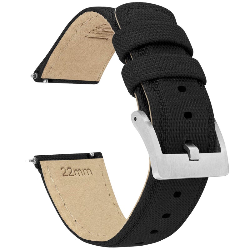 BARTON WATCH BANDS 22mm Black Sailcloth Quick Release Premium Nylon Weave - Image 1